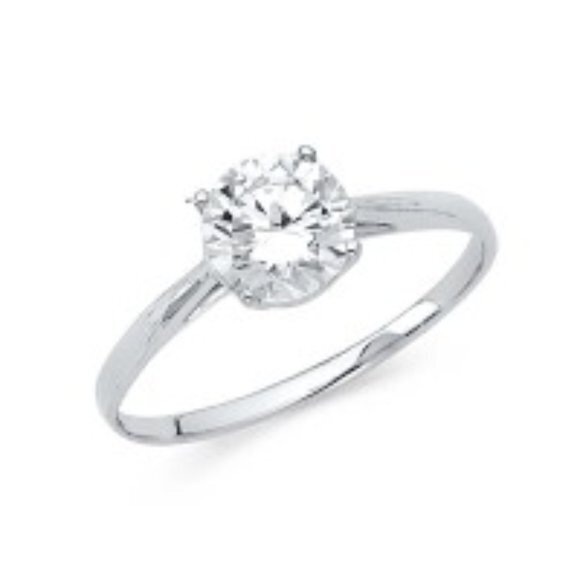 Dainty 14k Solid White Gold Engagement Ring
